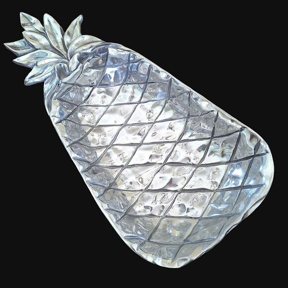 Pewter Pineapple Shaped Serving Tray Large Bowl Hand Hammered in Mexico Vintage - Picture 1 of 11